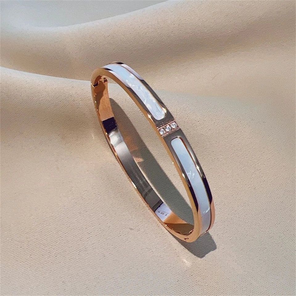 Sparkling Zirconia Stainless Steel Bracelet Set For Women