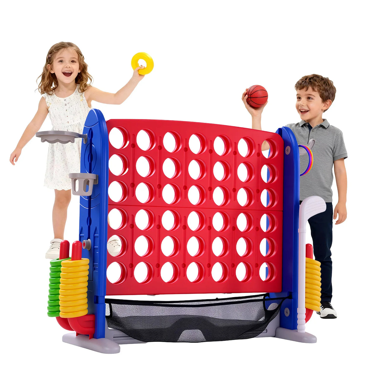 Giant Four In A Row Basketball And Ring Toss Yard Game