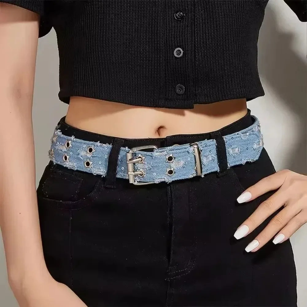 Unisex Fashion Canvas Punk Belt With Star Hollow Buckle