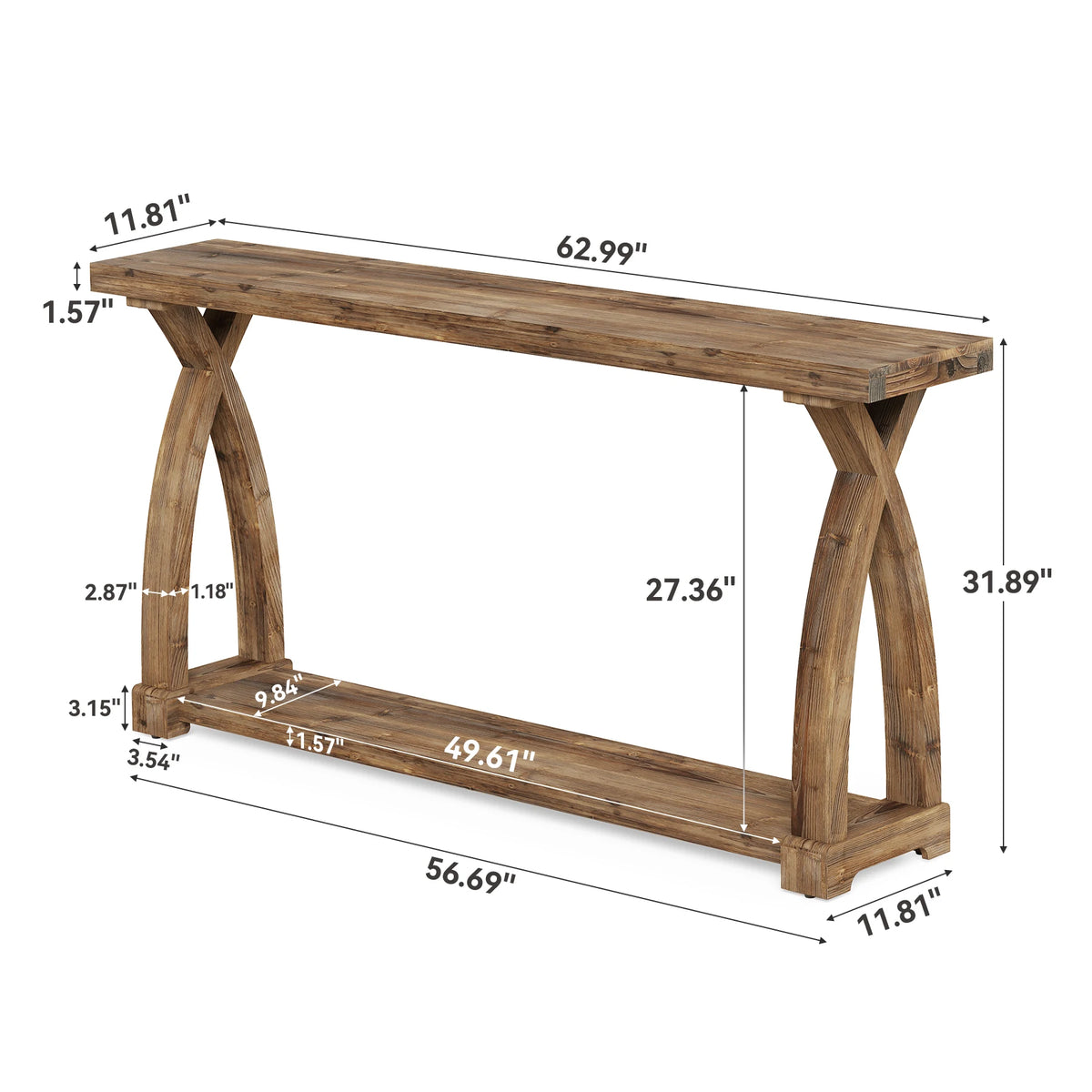 Tribesigns Rustic Wood Console Table With Two Tier Storage