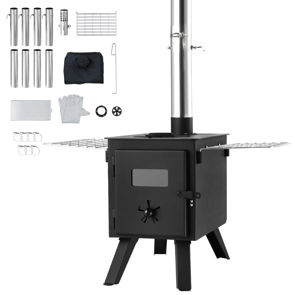 SucceBuy Portable Wood Burning Camping Tent Stove With Chimney