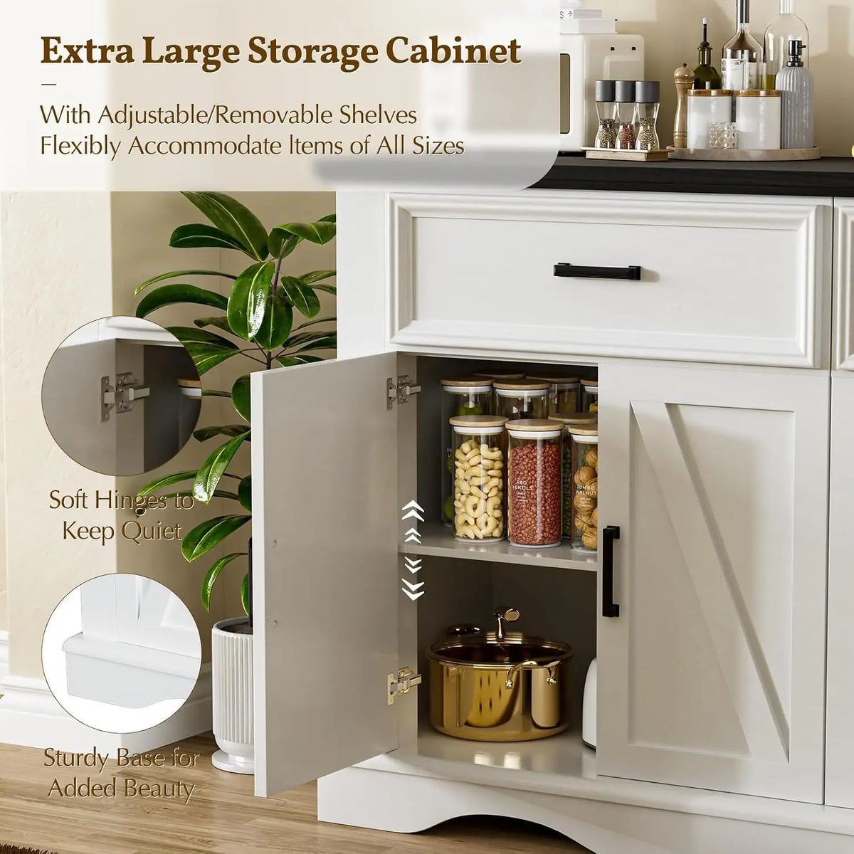 Modern Farmhouse Buffet Cabinet With Charging Station And Storage